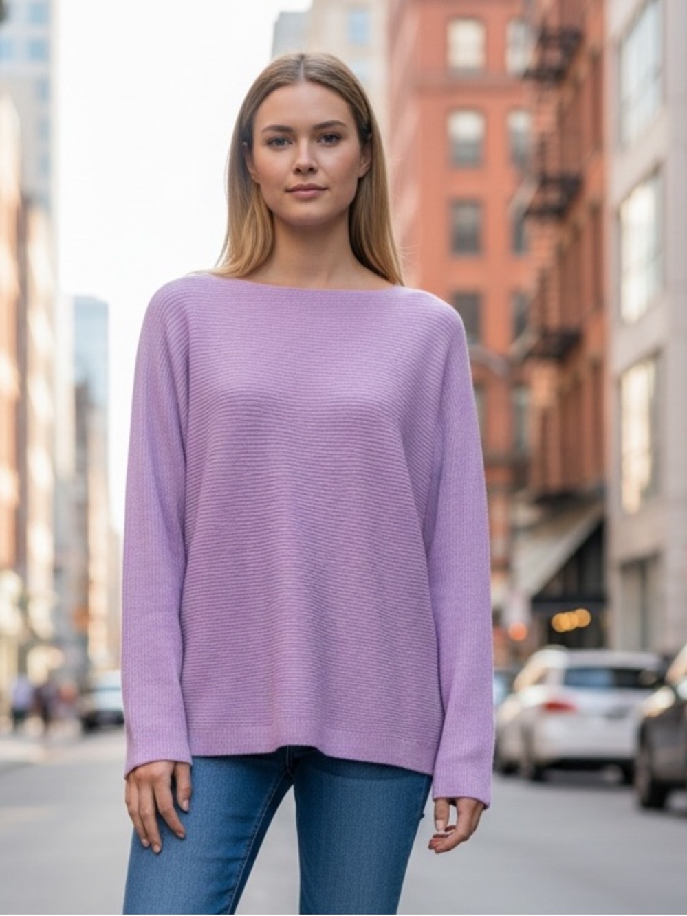 NWT Bianco & Blu Italy Merino Wool Cashmere Blend Boat Neck Sweater Lilac XL